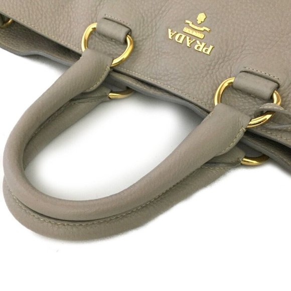 147304E V Prada Shoulder Bag Logo Plate Beige Leather 2way - Picture 5 of 11